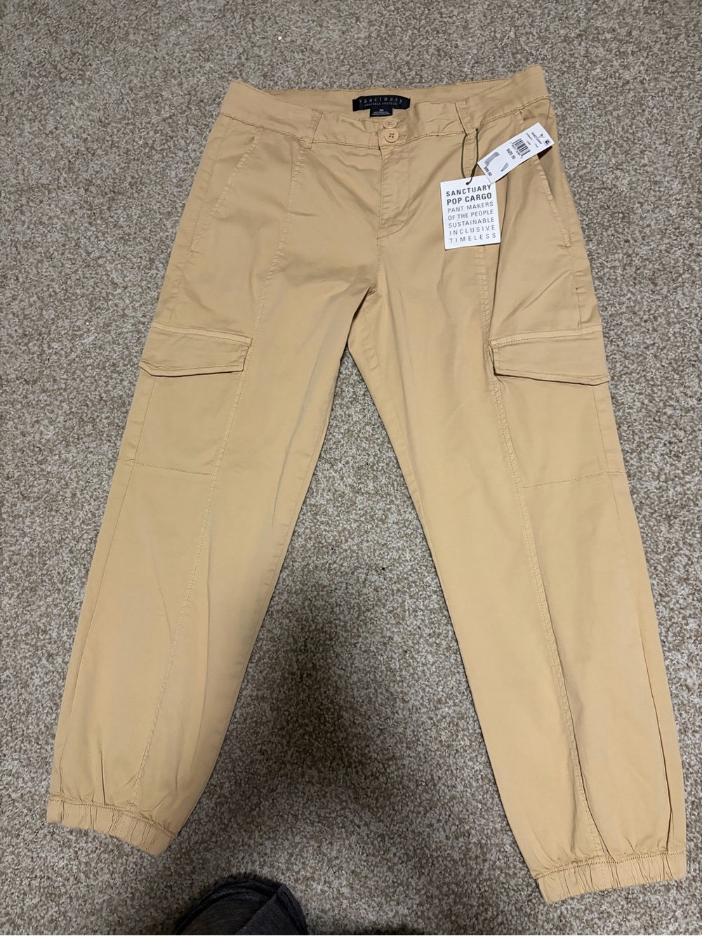 NWT Sanctuary Pop Cargo Jogger Pants Khaki Beige Size 30 Utility Cargo